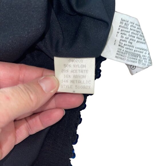 Three Flaggs Vintage Womens Top Size Medium Blue Sequin V Neck Long Sleeve - Picture 6 of 6